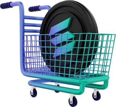 3d illustration, solana crypto coin shopping cart